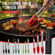 Silicone Kitchen Tongs Set, 7, 9 and 12 Inch Sizes, Stainless Steel Body