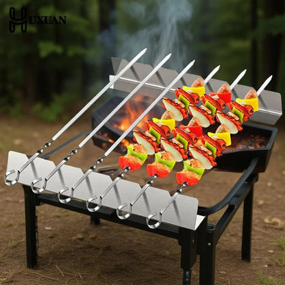 HUXUAN Stainless Steel BBQ Skewer Rack Pair, 30 x 4.5 x 3 cm
