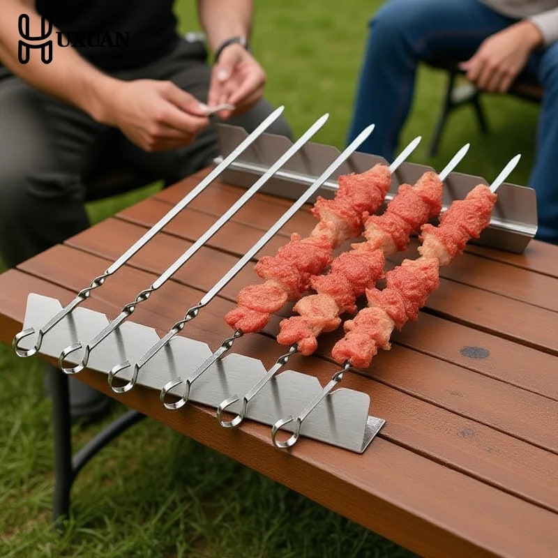 HUXUAN Stainless Steel BBQ Skewer Rack Pair, 30 x 4.5 x 3 cm