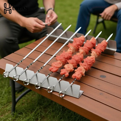 HUXUAN Stainless Steel BBQ Skewer Rack Pair, 30 x 4.5 x 3 cm
