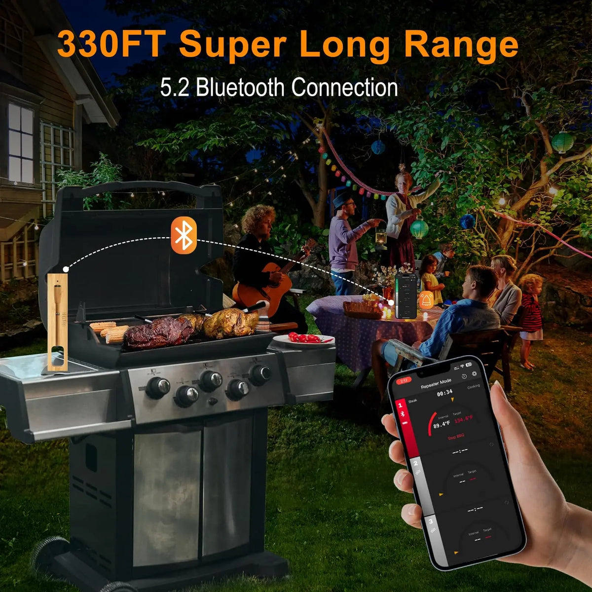 WENMEICE Wireless Meat Thermometer with Bluetooth, 330ft Range