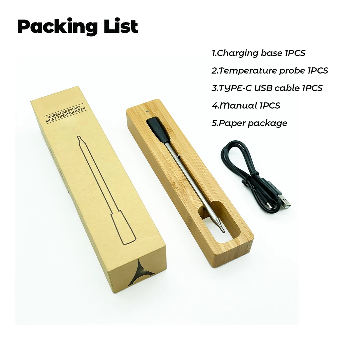 WENMEICE Wireless Meat Thermometer with Bluetooth, 330ft Range - Red
