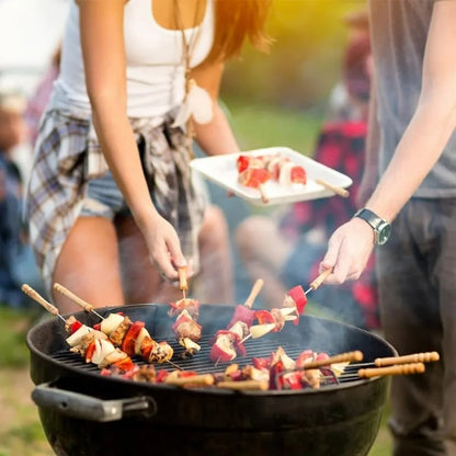 Stainless Steel BBQ Skewers with Natural Wood Handles, 40cm, 10/20/30 Pack