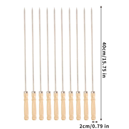 Stainless Steel BBQ Skewers with Natural Wood Handles, 40cm, 10/20/30 Pack - 30pcs / Silver