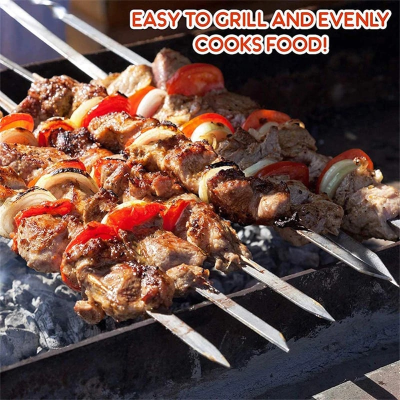 40cm Stainless Steel Flat BBQ Skewers, 6, 10 or 12 Pack