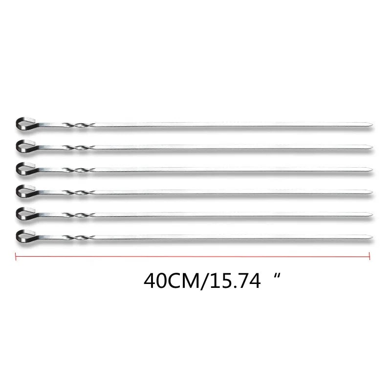 40cm Stainless Steel Flat BBQ Skewers, 6, 10 or 12 Pack