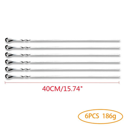40cm Stainless Steel Flat BBQ Skewers, 6, 10 or 12 Pack - 6pcs