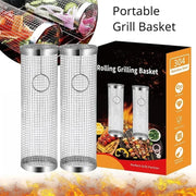 Stainless Steel Rolling Grill Basket Portable Barbecue Cage, S or L