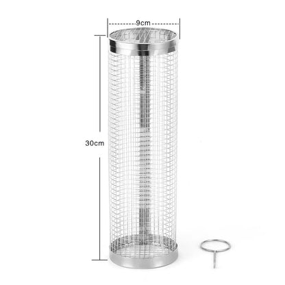 Stainless Steel Rolling Grill Basket Portable Barbecue Cage, S or L - L