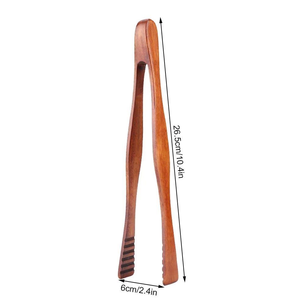 Qiilu Wooden BBQ Serving Tongs 26.5cm for Buffet, Salad and Bread