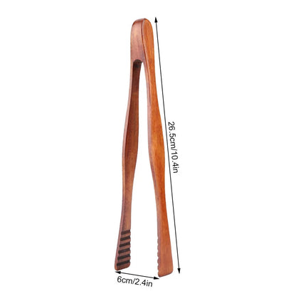 Qiilu Wooden BBQ Serving Tongs 26.5cm for Buffet, Salad and Bread
