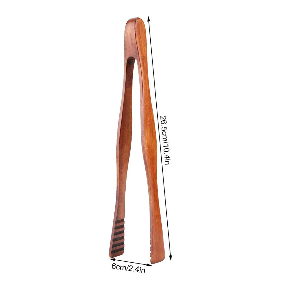 Qiilu Wooden BBQ Serving Tongs 26.5cm for Buffet, Salad and Bread