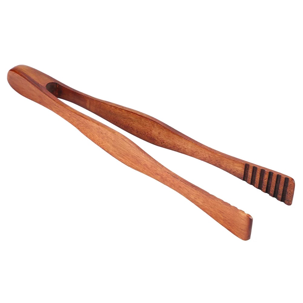Qiilu Wooden BBQ Serving Tongs 26.5cm for Buffet, Salad and Bread