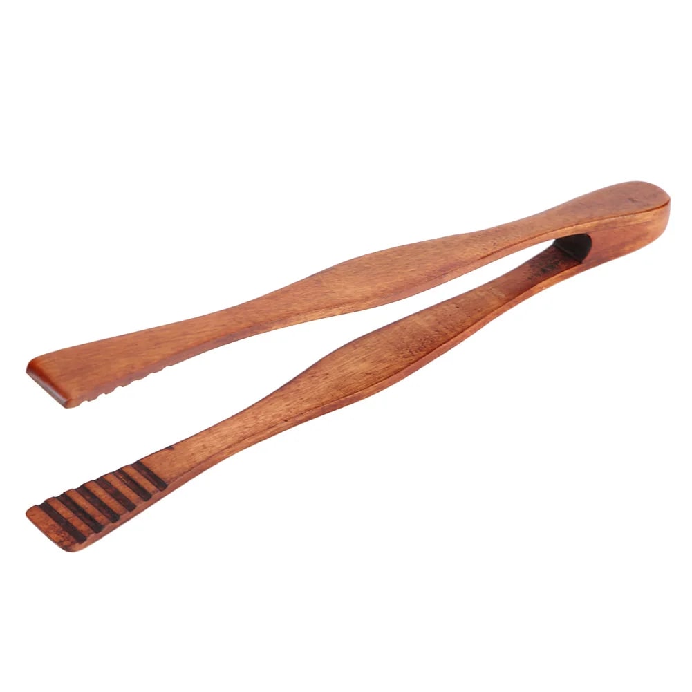 Qiilu Wooden BBQ Serving Tongs 26.5cm for Buffet, Salad and Bread