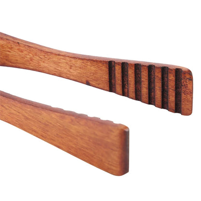 Qiilu Wooden BBQ Serving Tongs 26.5cm for Buffet, Salad and Bread