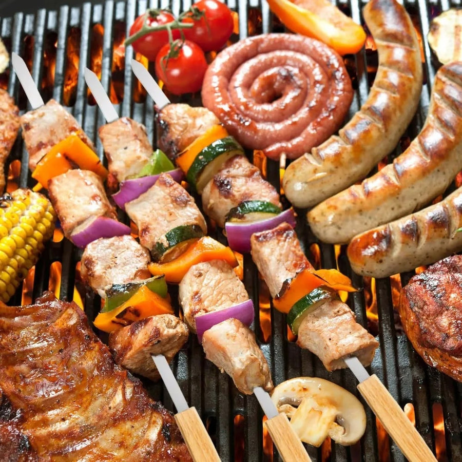 8-Piece Stainless Steel BBQ Skewers with Oak Handles, 44.2cm