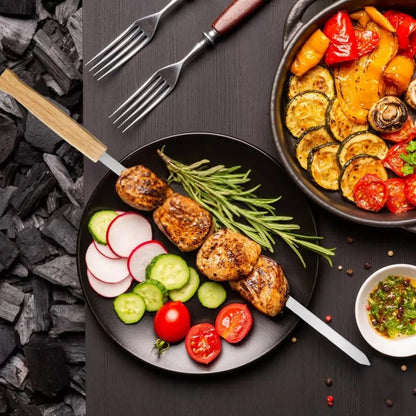 8-Piece Stainless Steel BBQ Skewers with Oak Handles, 44.2cm