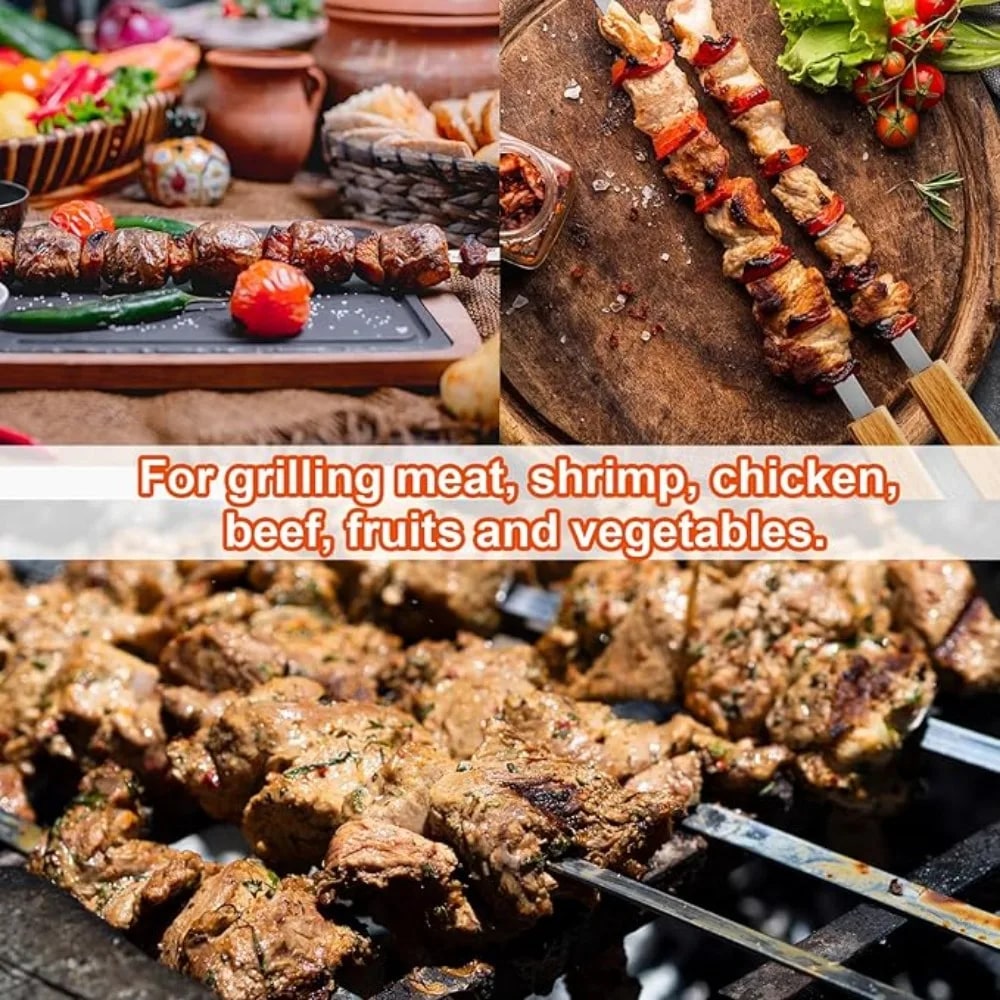 8-Piece Stainless Steel BBQ Skewers with Oak Handles, 44.2cm