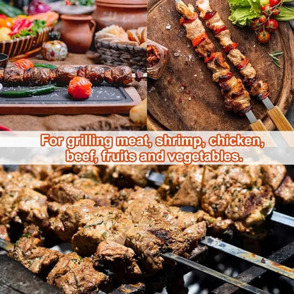 8-Piece Stainless Steel BBQ Skewers with Oak Handles, 44.2cm
