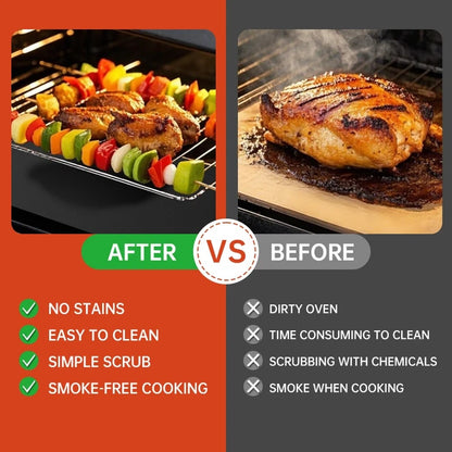 Black Teflon BBQ Grill Mat 40 x 33 cm Reusable Non-Stick Cooking Sheet