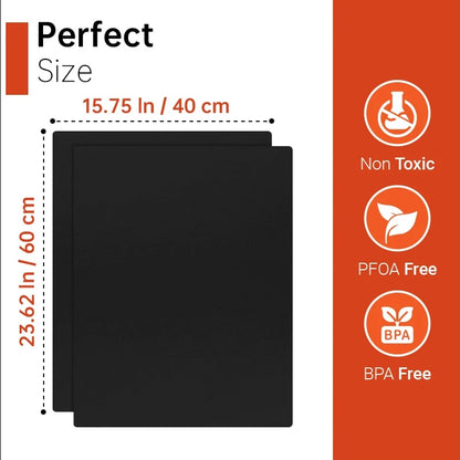 Black Teflon BBQ Grill Mat 40 x 33 cm Reusable Non-Stick Cooking Sheet