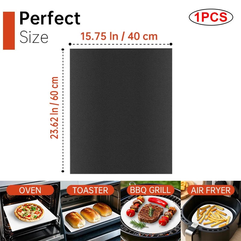 Black Teflon BBQ Grill Mat 40 x 33 cm Reusable Non-Stick Cooking Sheet - 40x60 1pcs