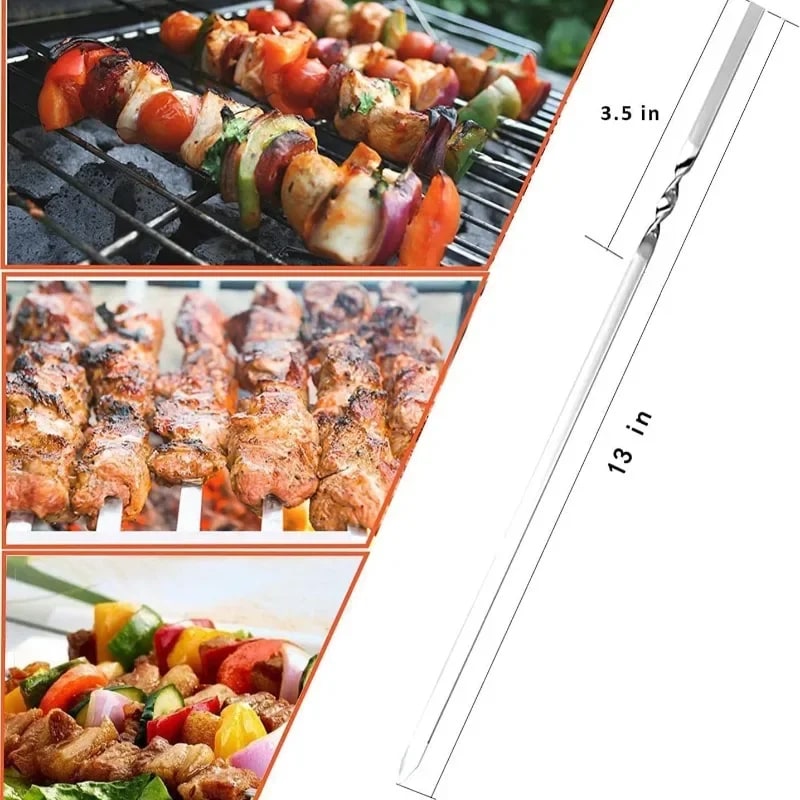 20 Stainless Steel Flat Barbecue Skewers, 350mm, Reusable with Storage Tube