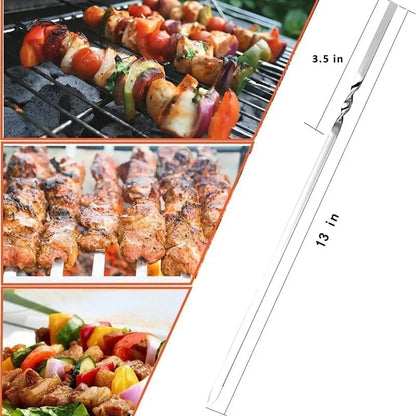 20 Stainless Steel Flat Barbecue Skewers, 350mm, Reusable with Storage Tube