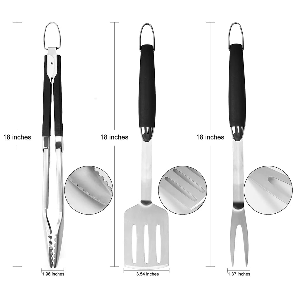 OUNIZI Stainless Steel BBQ Tool Set with Tongs, Spatula and Fork, 18-Inch