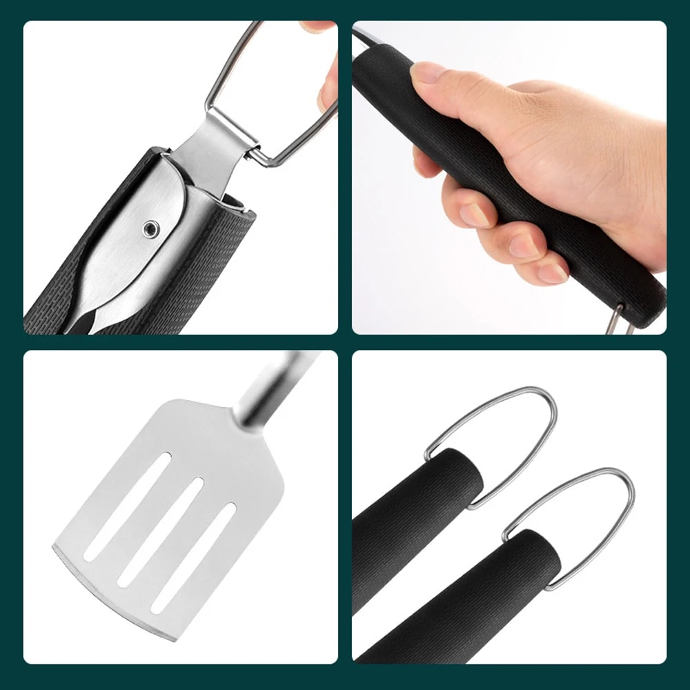 OUNIZI Stainless Steel BBQ Tool Set with Tongs, Spatula and Fork, 18-Inch