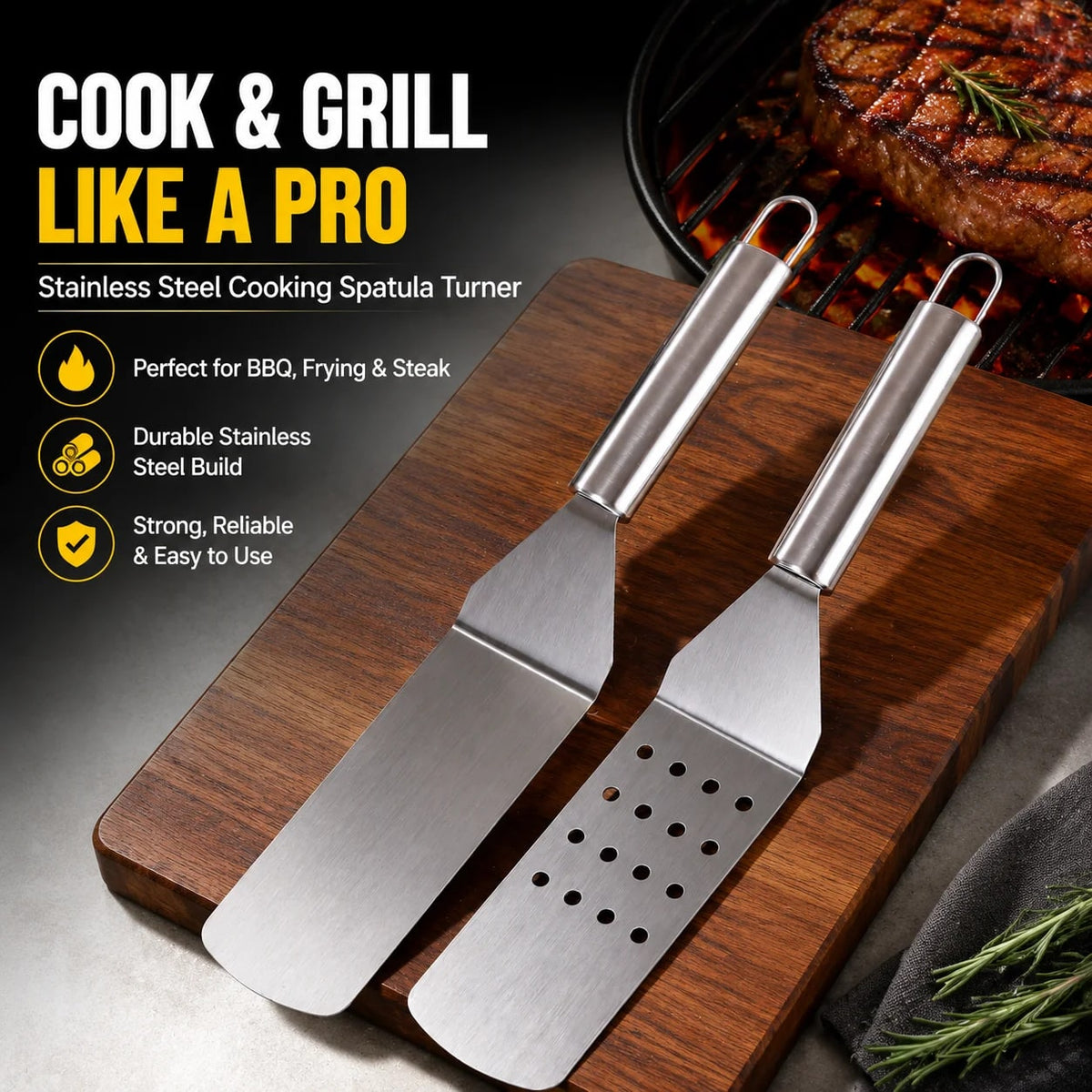 Stainless Steel Spatula Turner for BBQ, Frying and Steak, 39cm