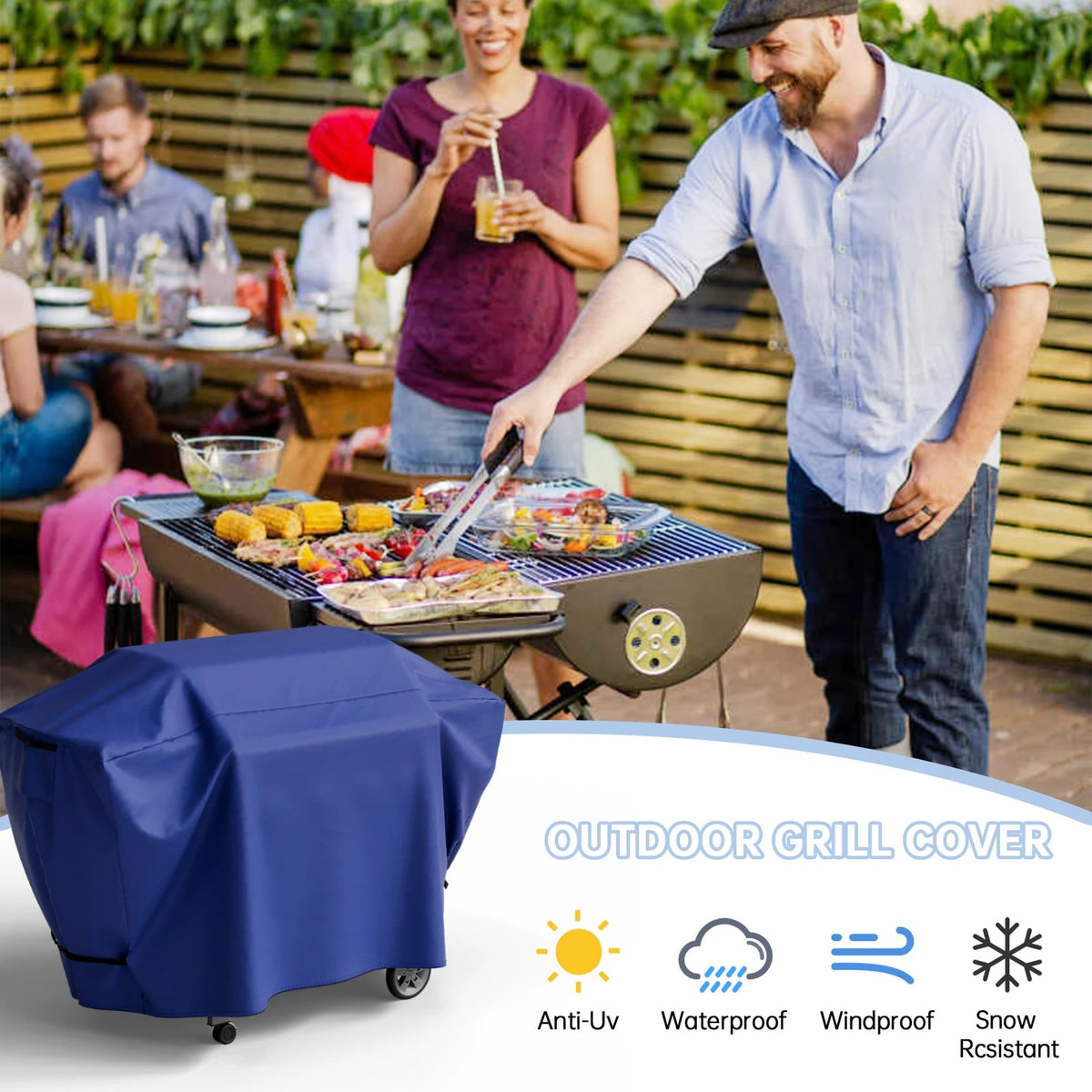 Waterproof Outdoor BBQ Grill Cover with Adjustable Hem and Hook-and-Loop Straps
