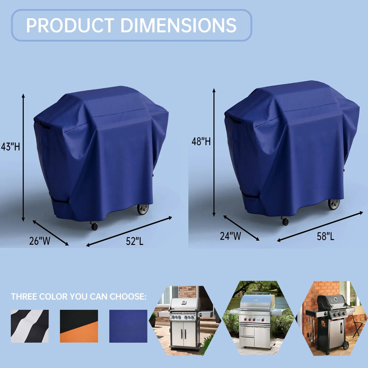 Waterproof Outdoor BBQ Grill Cover with Adjustable Hem and Hook-and-Loop Straps