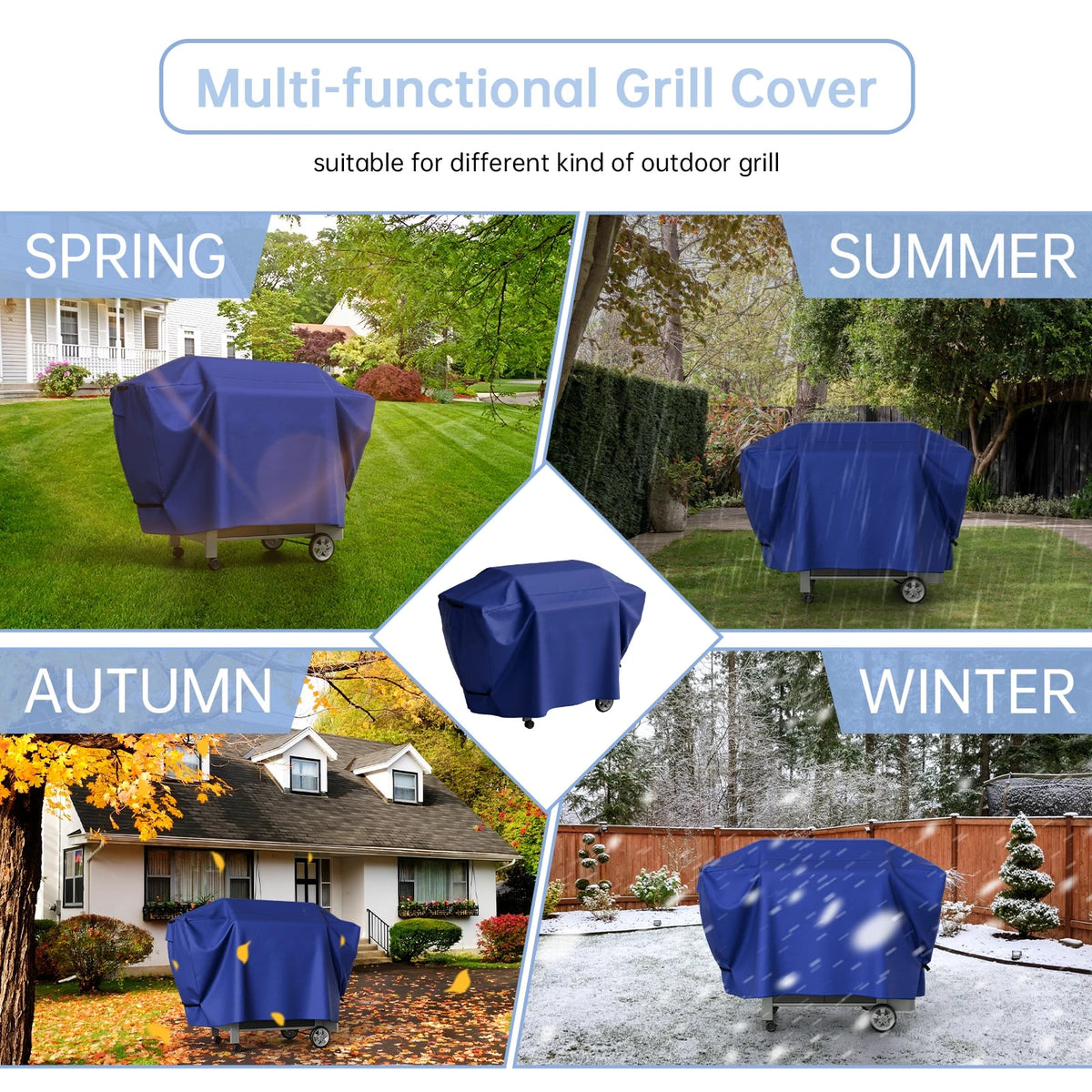 Waterproof Outdoor BBQ Grill Cover with Adjustable Hem and Hook-and-Loop Straps