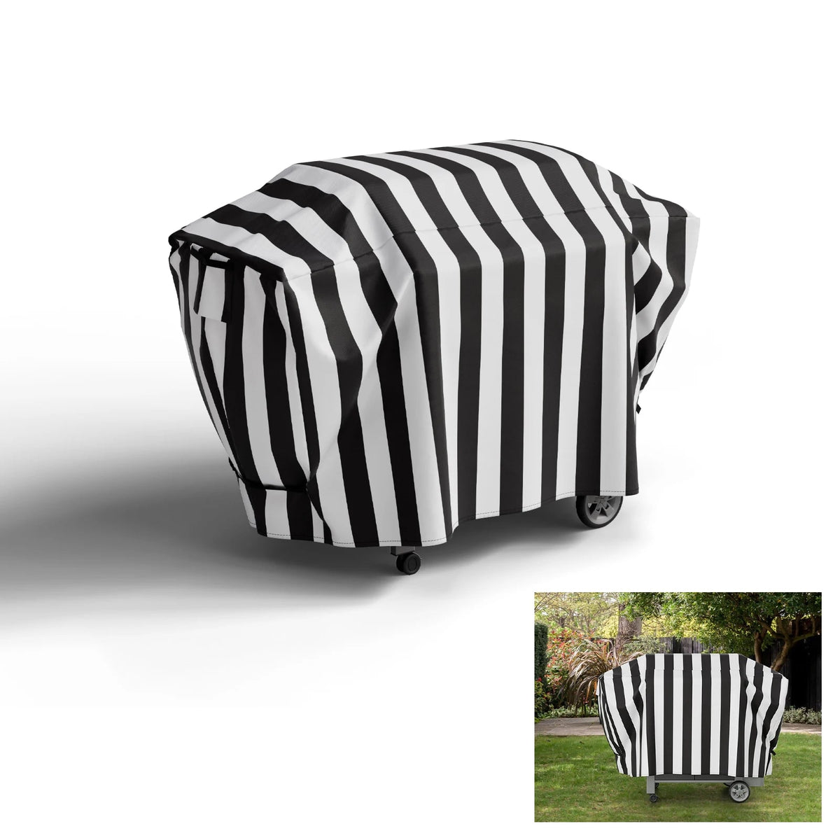 Waterproof Outdoor BBQ Grill Cover with Adjustable Hem and Hook-and-Loop Straps - 132X66X109CM / stripe