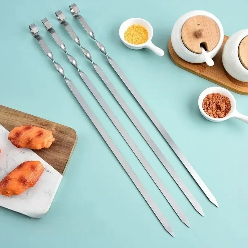 50cm Stainless Steel BBQ Skewers, 6-Pack Flat Barbecue Kebab Sticks