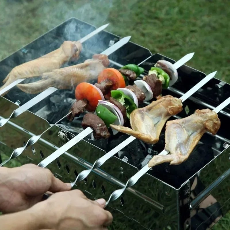 50cm Stainless Steel BBQ Skewers, 6-Pack Flat Barbecue Kebab Sticks