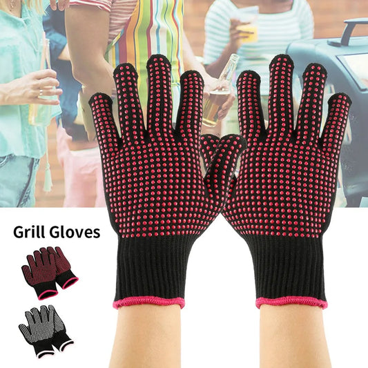 BBQ Heat-Resistant Gloves with Non-Slip Dots, Polyester Cotton, 23cm