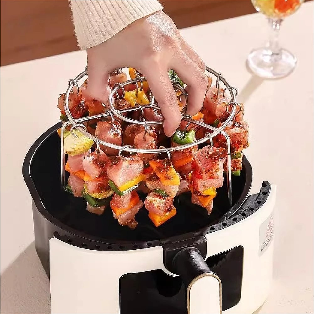 Stainless Steel Vertical Skewer Holder for Air Fryers, 16 x 10cm, 12 to 30 Hook Options