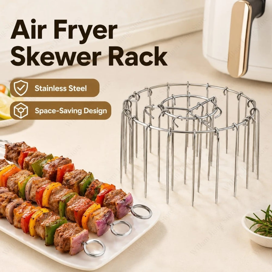 Stainless Steel Vertical Skewer Holder for Air Fryers, 16 x 10cm, 12 to 30 Hook Options