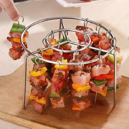 Stainless Steel Vertical Skewer Holder for Air Fryers, 16 x 10cm, 12 to 30 Hook Options
