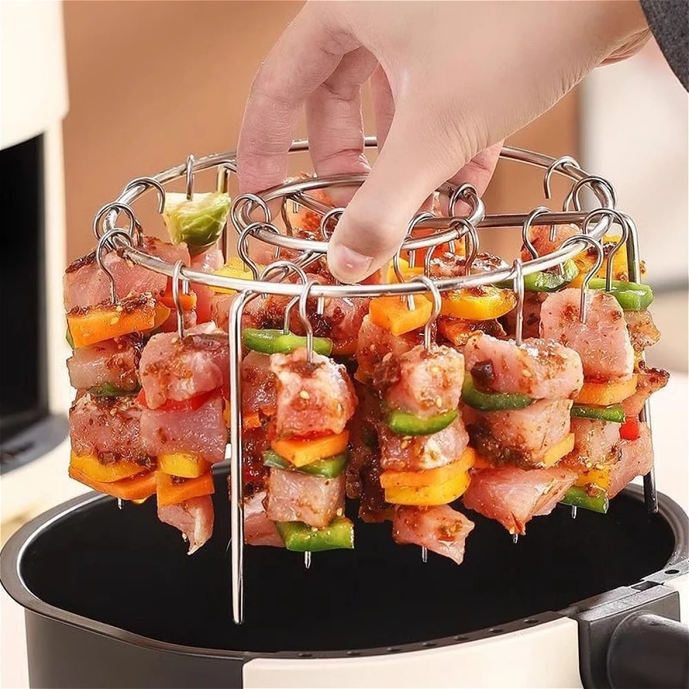 Stainless Steel Vertical Skewer Holder for Air Fryers, 16 x 10cm, 12 to 30 Hook Options