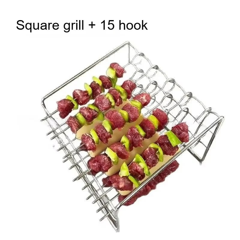 Stainless Steel Vertical Skewer Holder for Air Fryers, 16 x 10cm, 12 to 30 Hook Options - Model C 15 hooks