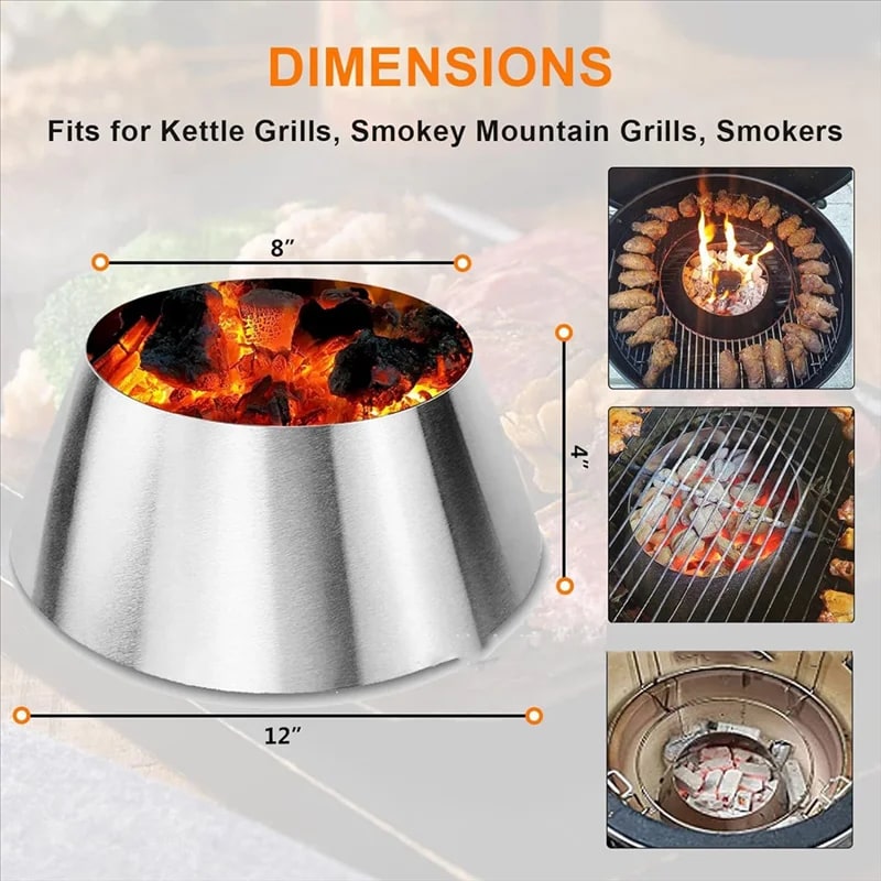Stainless Steel BBQ Charcoal Heat Cone 12in for Kettle Grills