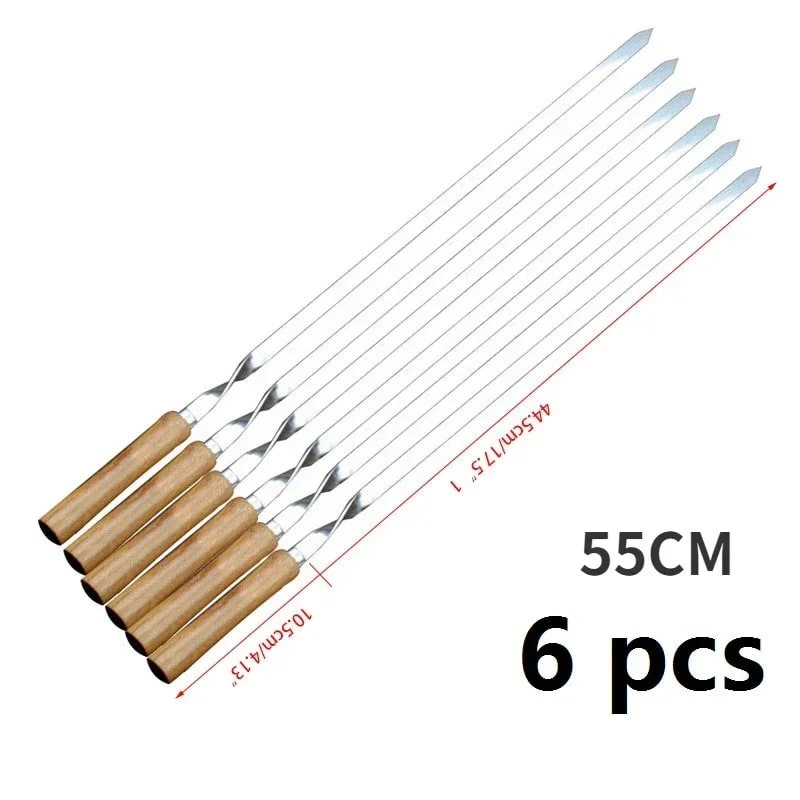 BBQ Fork Skewers with Wooden Handles, Stainless Steel, 43cm, 6 Piece Set