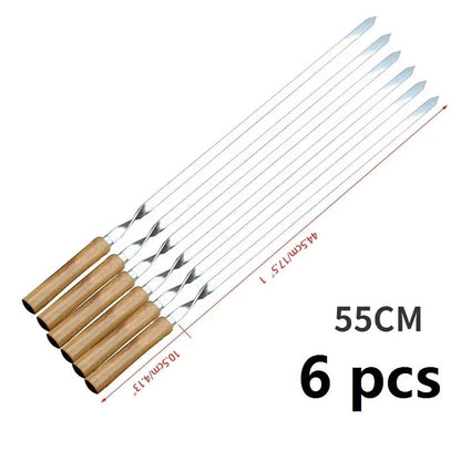 BBQ Fork Skewers with Wooden Handles, Stainless Steel, 43cm, 6 Piece Set