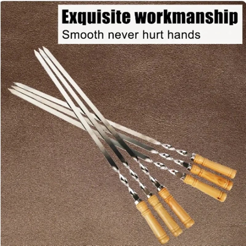 BBQ Fork Skewers with Wooden Handles, Stainless Steel, 43cm, 6 Piece Set