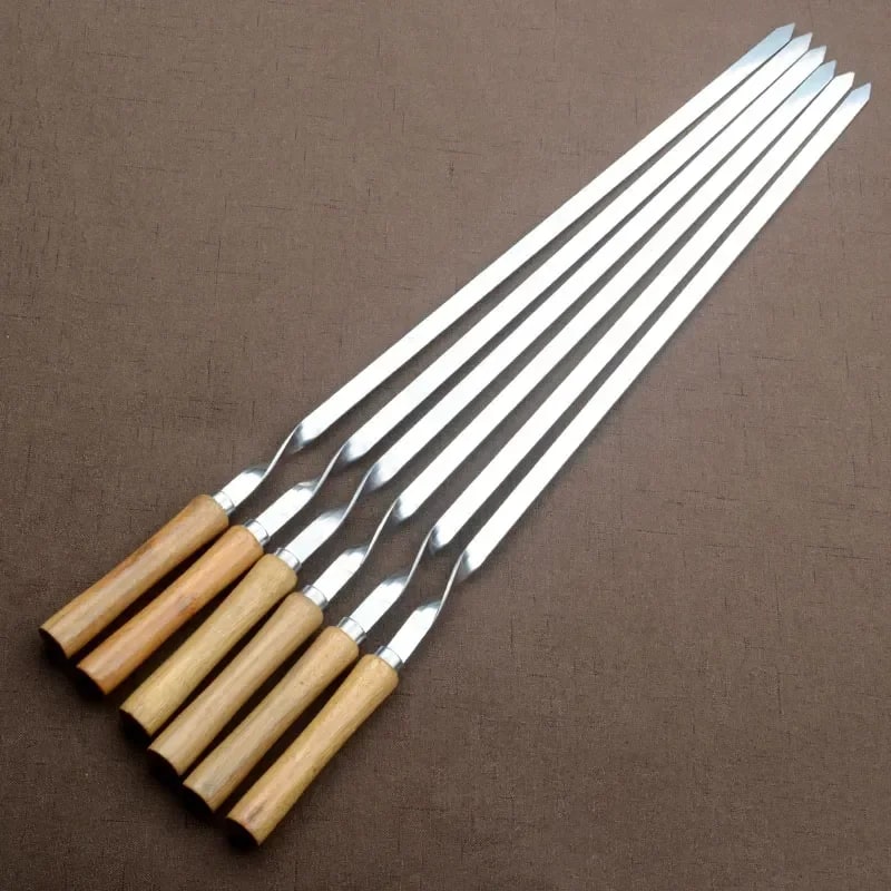 BBQ Fork Skewers with Wooden Handles, Stainless Steel, 43cm, 6 Piece Set