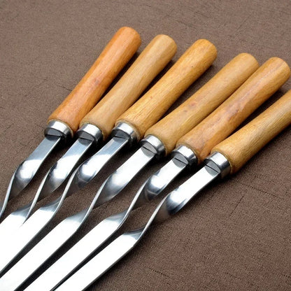 BBQ Fork Skewers with Wooden Handles, Stainless Steel, 43cm, 6 Piece Set