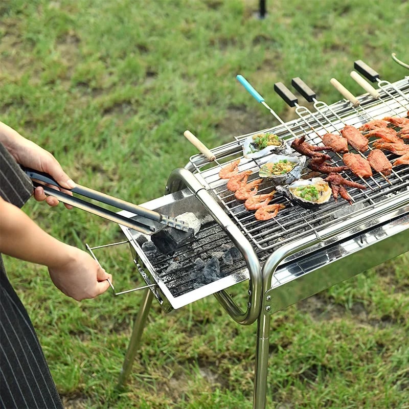 Black Metal Charcoal Grill Tongs 31cm BBQ Fire Poker Tool, 1PC or 2PCS